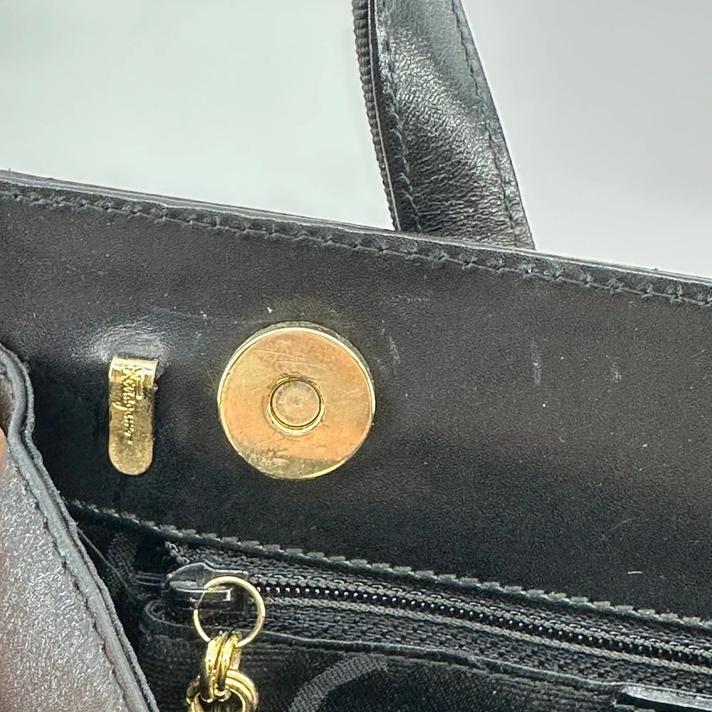 Salvatore Ferragamo Vintage Vara Ribbon Top Handle Bag Black Calfskin AQ-214178